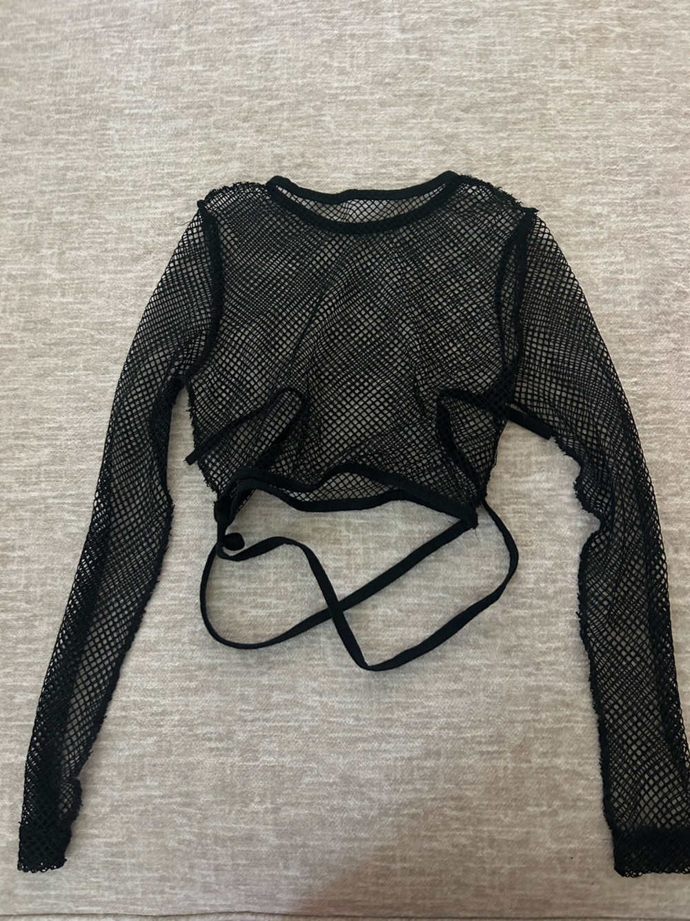 SHEIN Black Long Sleeve Fishnet Wrap Crop Top
